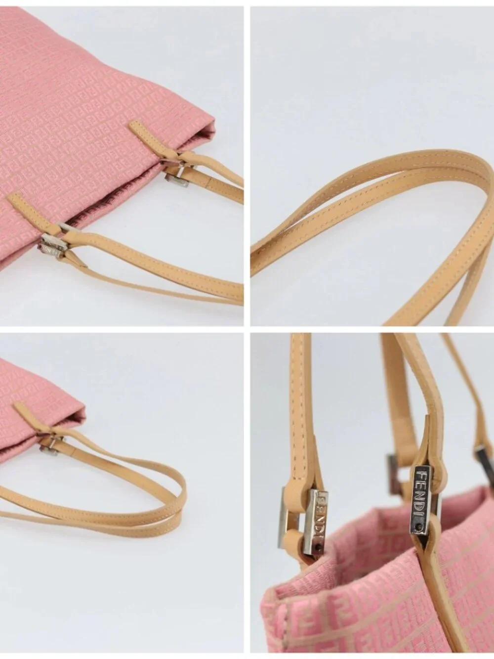 FENDI Zucchino Canvas Tote Bag Pink Silver - Picture 16 of 16